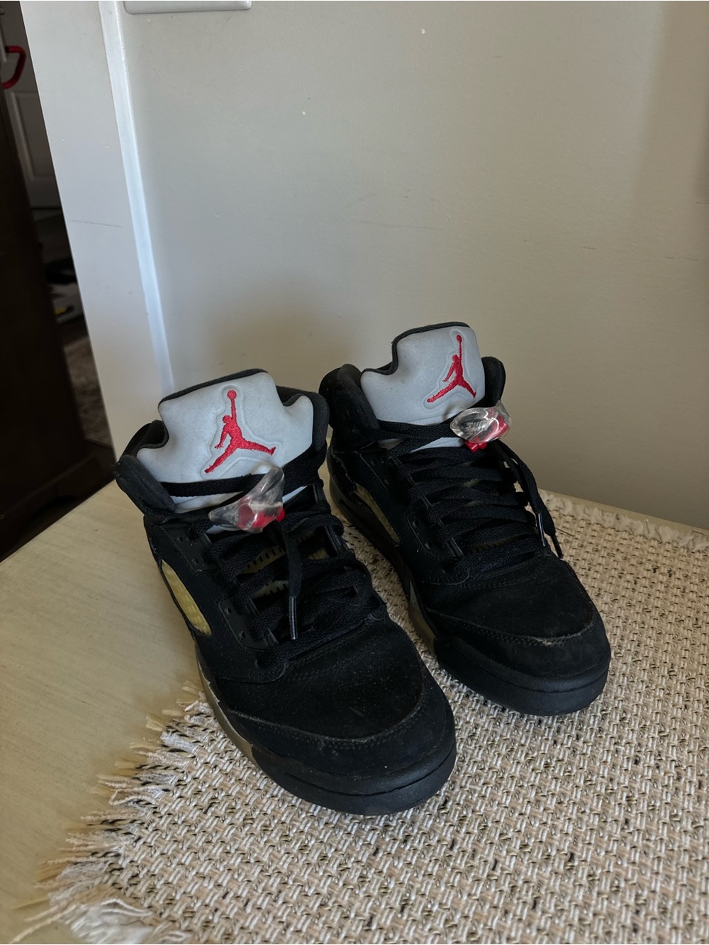 Jordan Black Suede Sneakers with Gold Accents and Red Jumpman - Picture 2 of 4